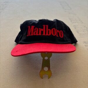 Vintage 90s Marlboro Snapback Hat Black Red Trucker Cap